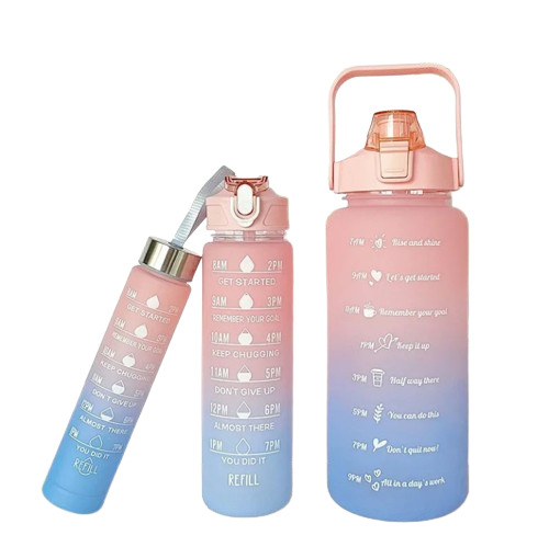 Kit 3 em 1 Garrafas motivacionais fitness academia 300ml 900ml 2 litros